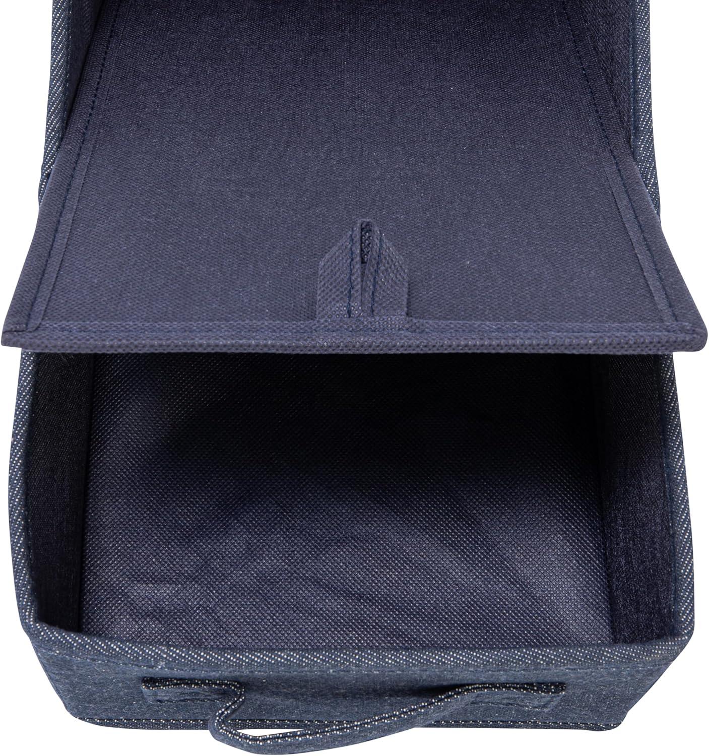 image:imageCollapsible Cotton Blend Rectangular Storage Drawer with Handle Set of 2 Denim