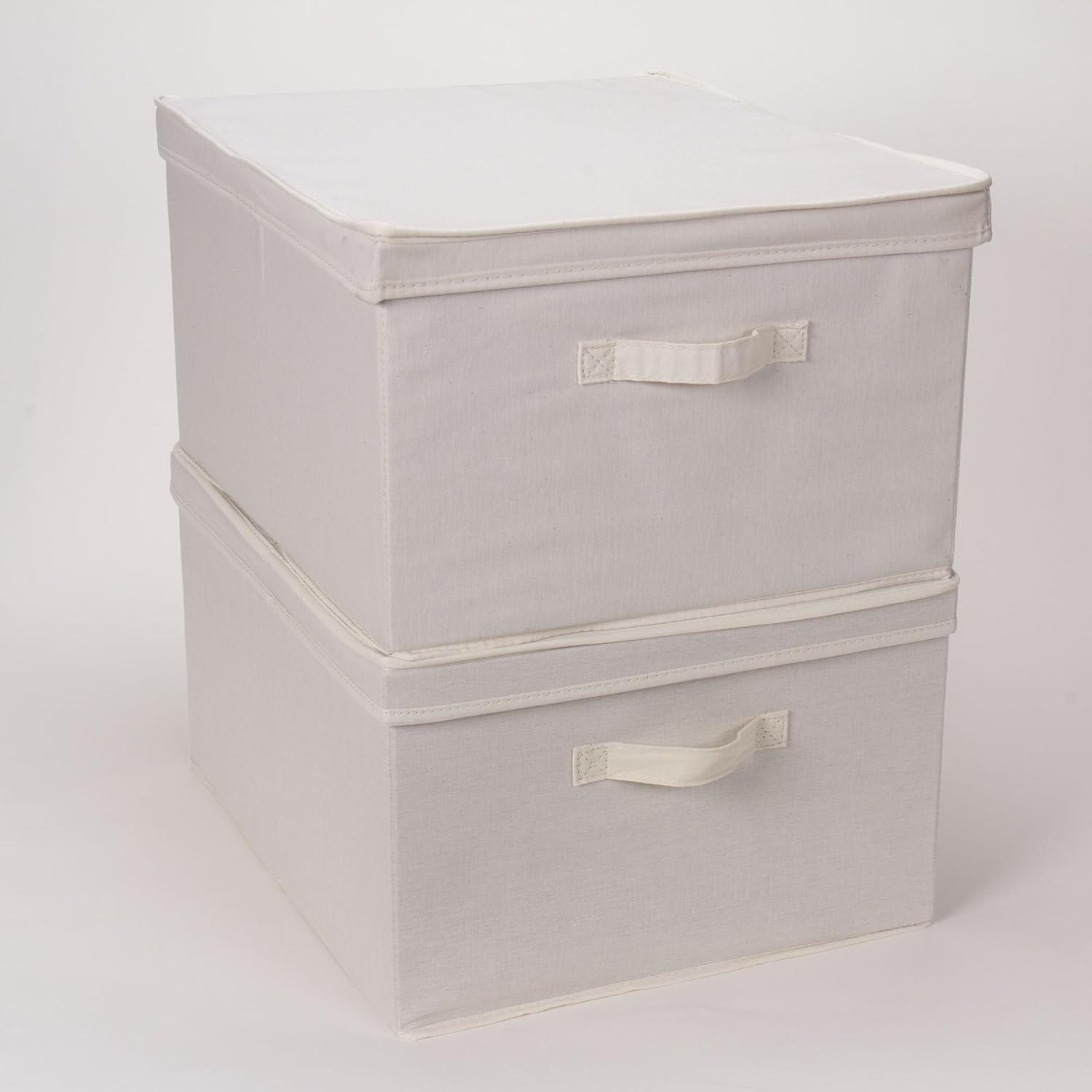 image:imageHousehold Essentials 115 Storage Box with Lid and Handle Natural Beige Canvas JumboJumbo 16W x 19D