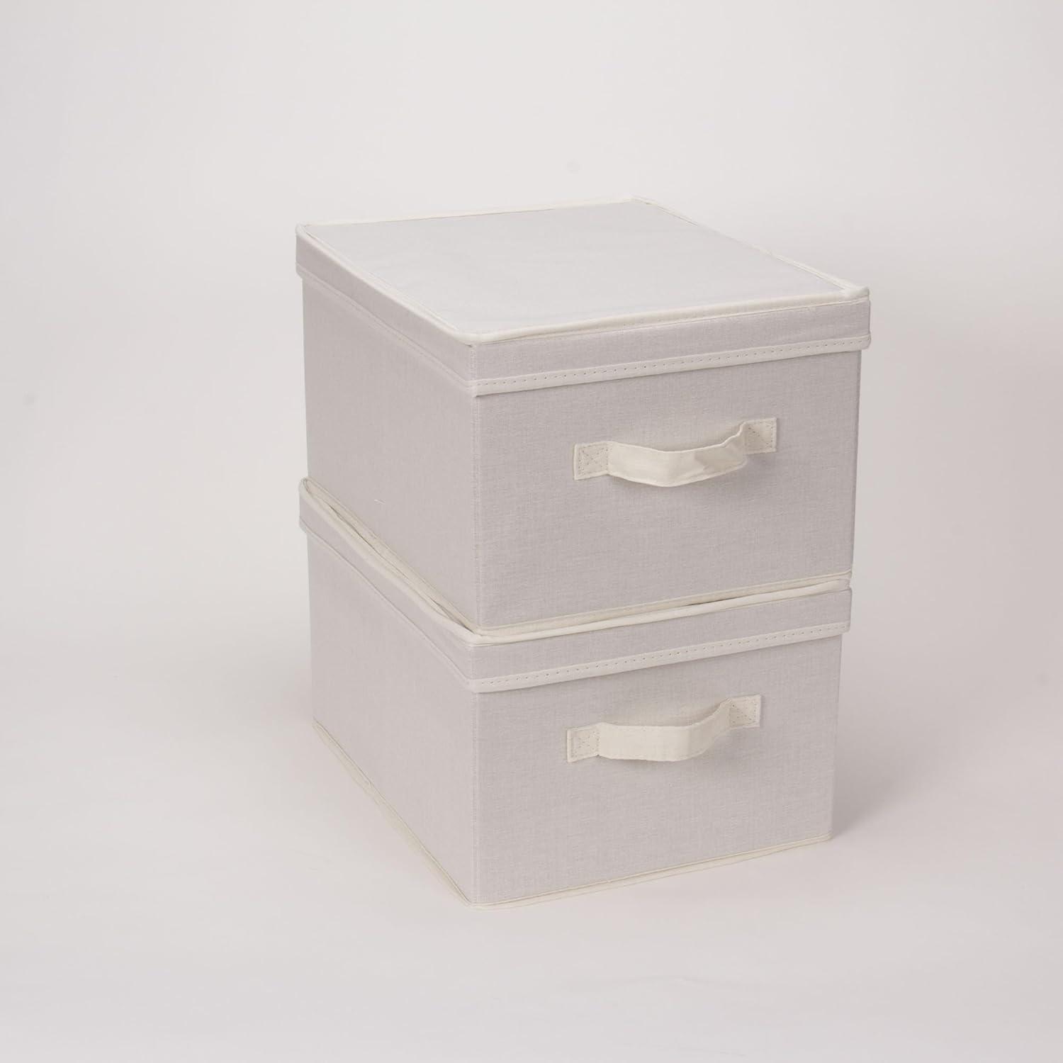 image:imageHousehold Essentials 115 Storage Box with Lid and Handle Natural Beige Canvas JumboLarge 12W x 15D