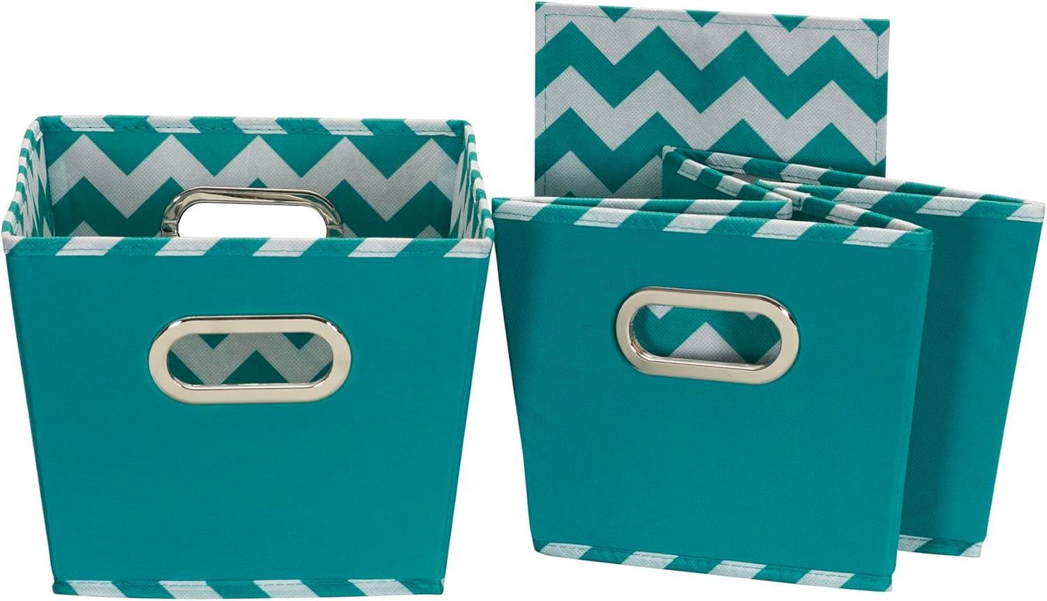 image:imageHousehold Essentials 19KDBLK1 Medium Tapered Decorative Storage Bins 2 Pack Set Cubby Baskets Black and White MiniDotsAqua Chevron