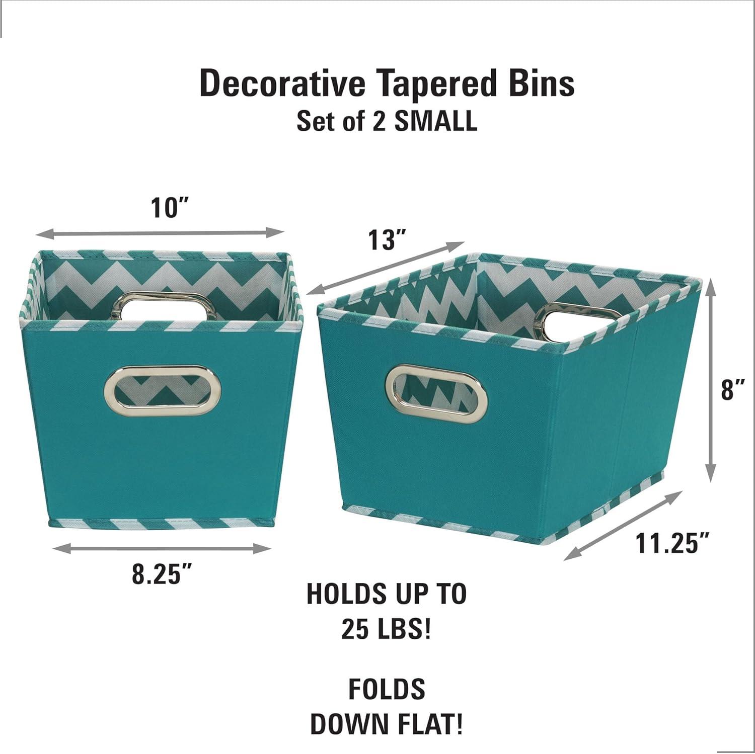 image:imageHousehold Essentials 19KDBLK1 Medium Tapered Decorative Storage Bins 2 Pack Set Cubby Baskets Black and White MiniDotsAqua Chevron