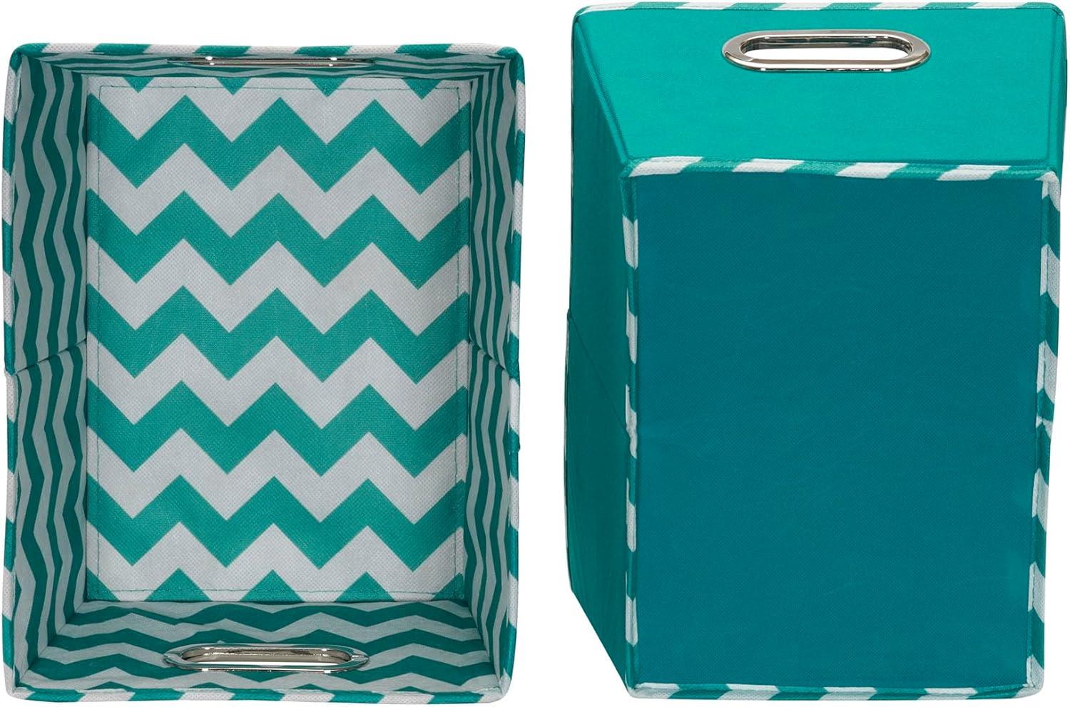 image:imageHousehold Essentials 19KDBLK1 Medium Tapered Decorative Storage Bins 2 Pack Set Cubby Baskets Black and White MiniDotsAqua Chevron
