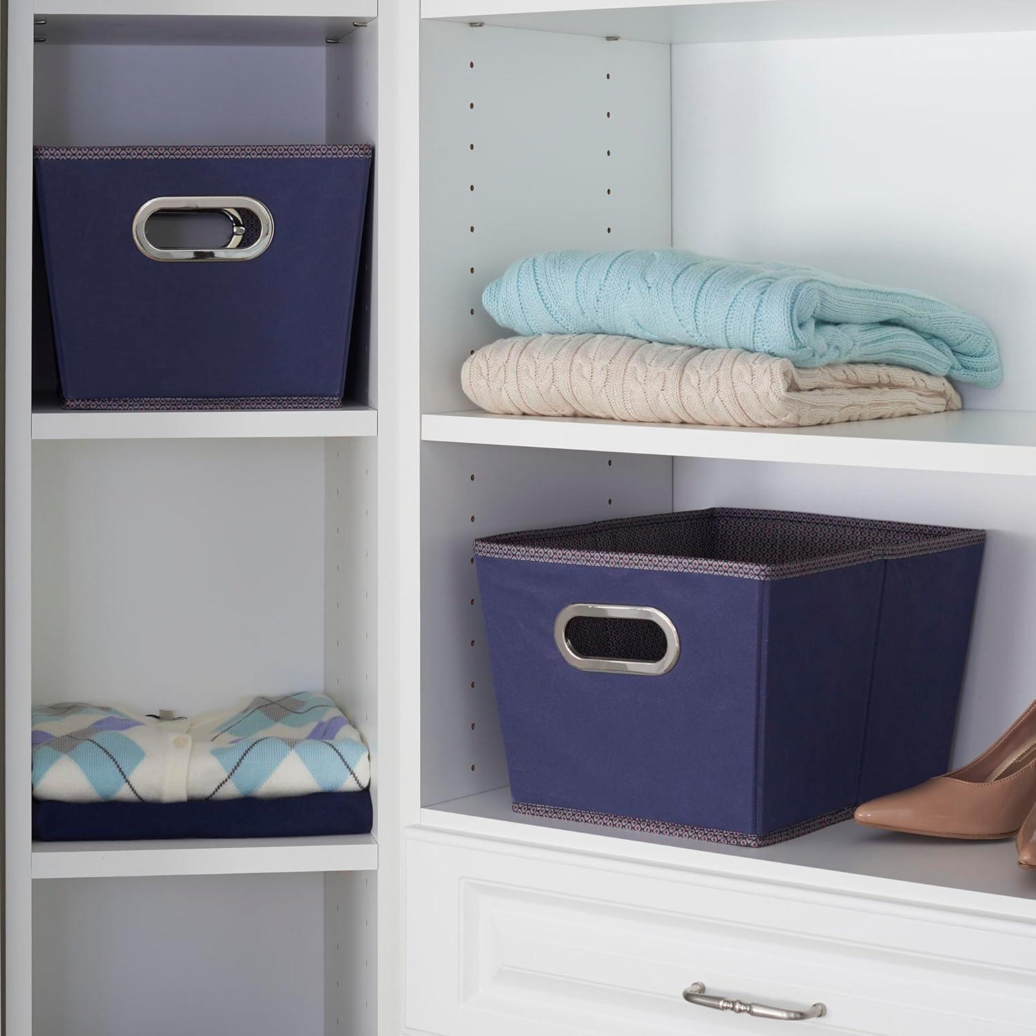 image:imageHousehold Essentials 19KDBLK1 Medium Tapered Decorative Storage Bins 2 Pack Set Cubby Baskets Black and White MiniDotsNavy Blue