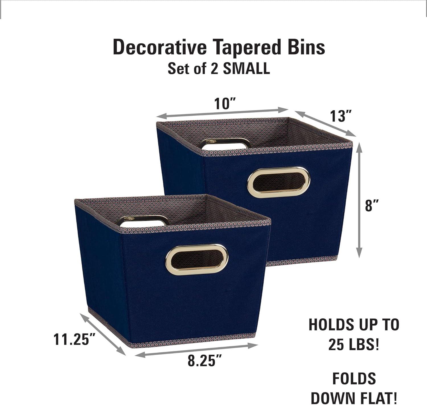 image:imageHousehold Essentials 19KDBLK1 Medium Tapered Decorative Storage Bins 2 Pack Set Cubby Baskets Black and White MiniDotsNavy Blue