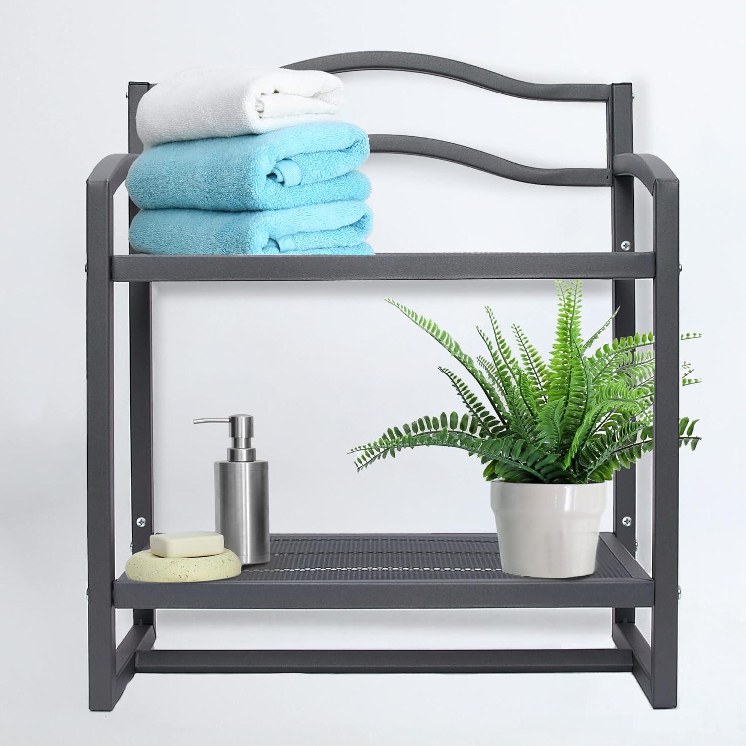 image:imageHousehold Essentials 2Tier Metal Wall Mount Bathroom Storage Rack SilverGrey