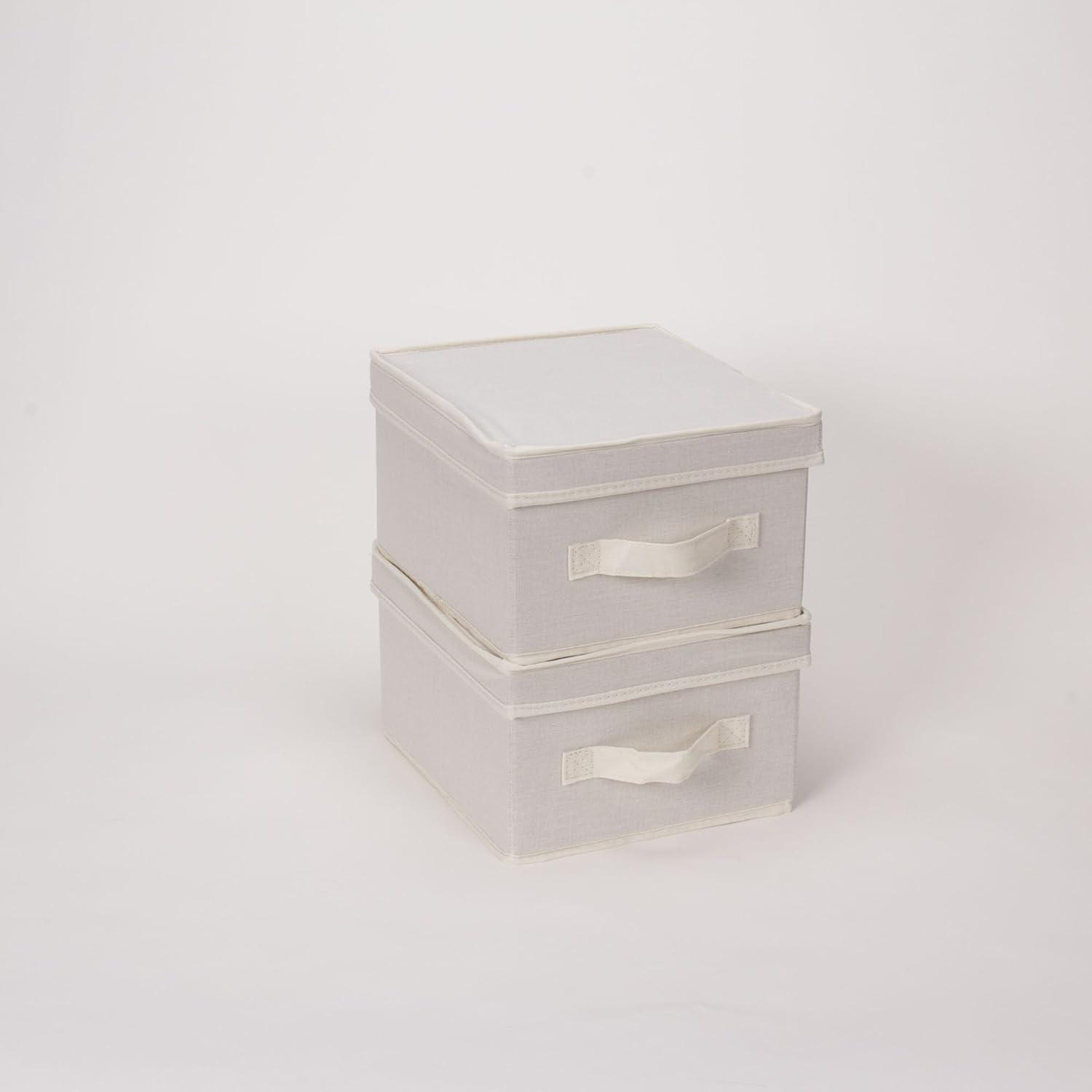 image:imageHousehold Essentials 5103 Vision Storage Boxes with Lids 3 Piece Set Natural Canvas with Brown Trim1 Count Pack of 1