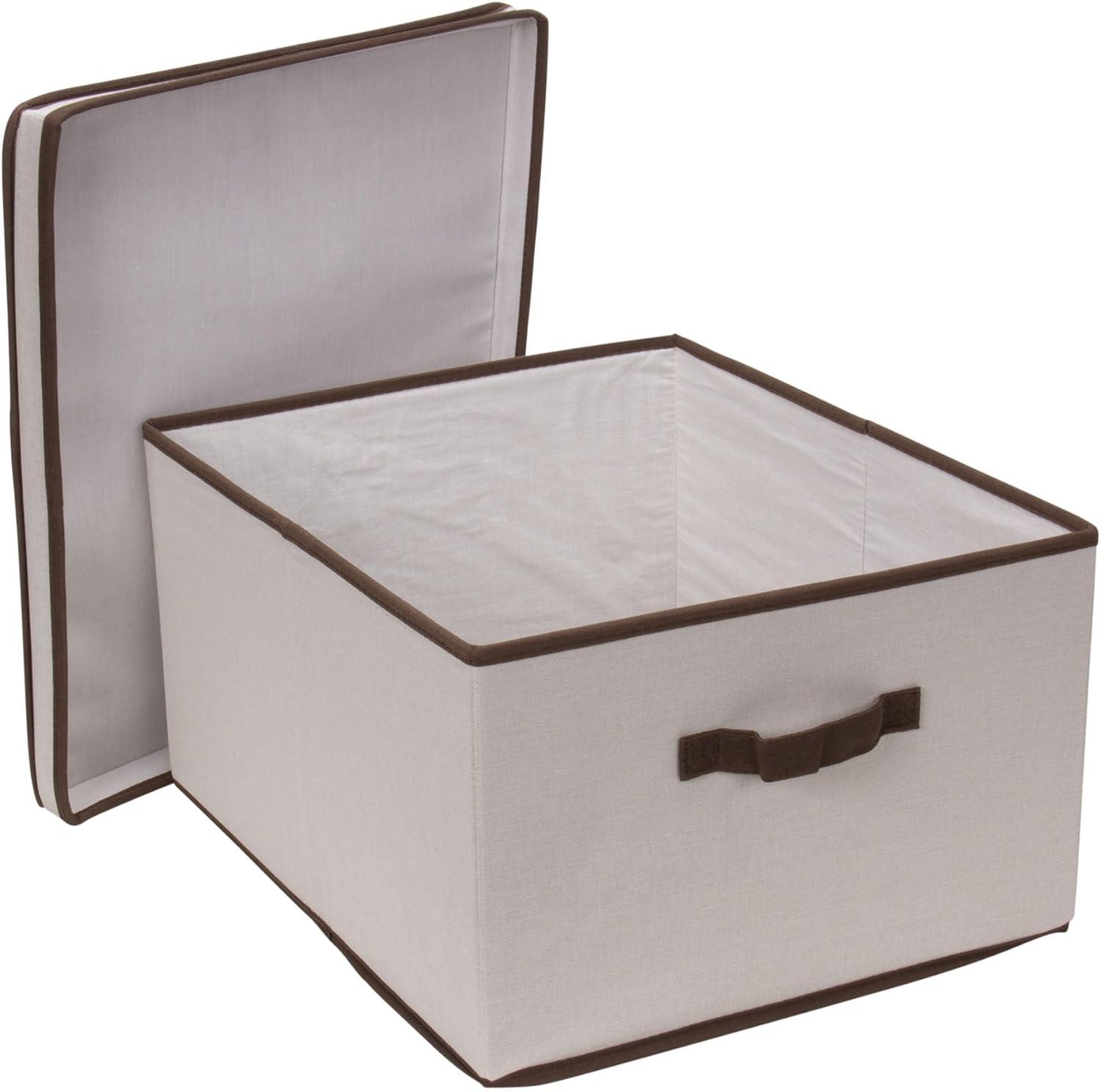 image:imageHousehold Essentials 5103 Vision Storage Boxes with Lids 3 Piece Set Natural Canvas with Brown TrimJumbo 16W x 19D