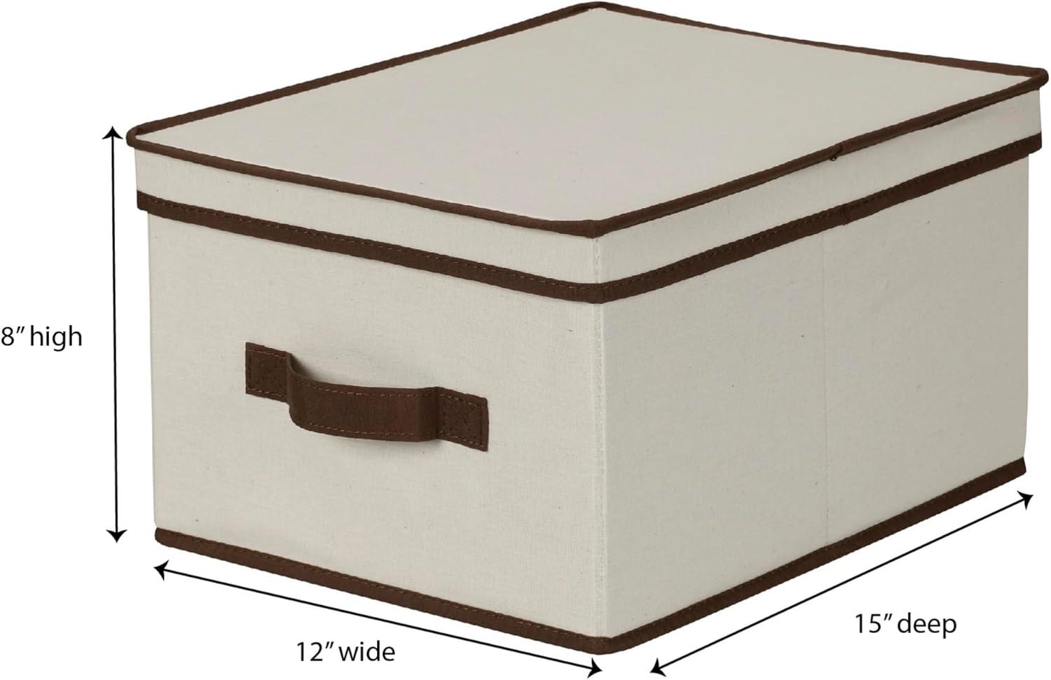 image:imageHousehold Essentials 5103 Vision Storage Boxes with Lids 3 Piece Set Natural Canvas with Brown TrimLarge