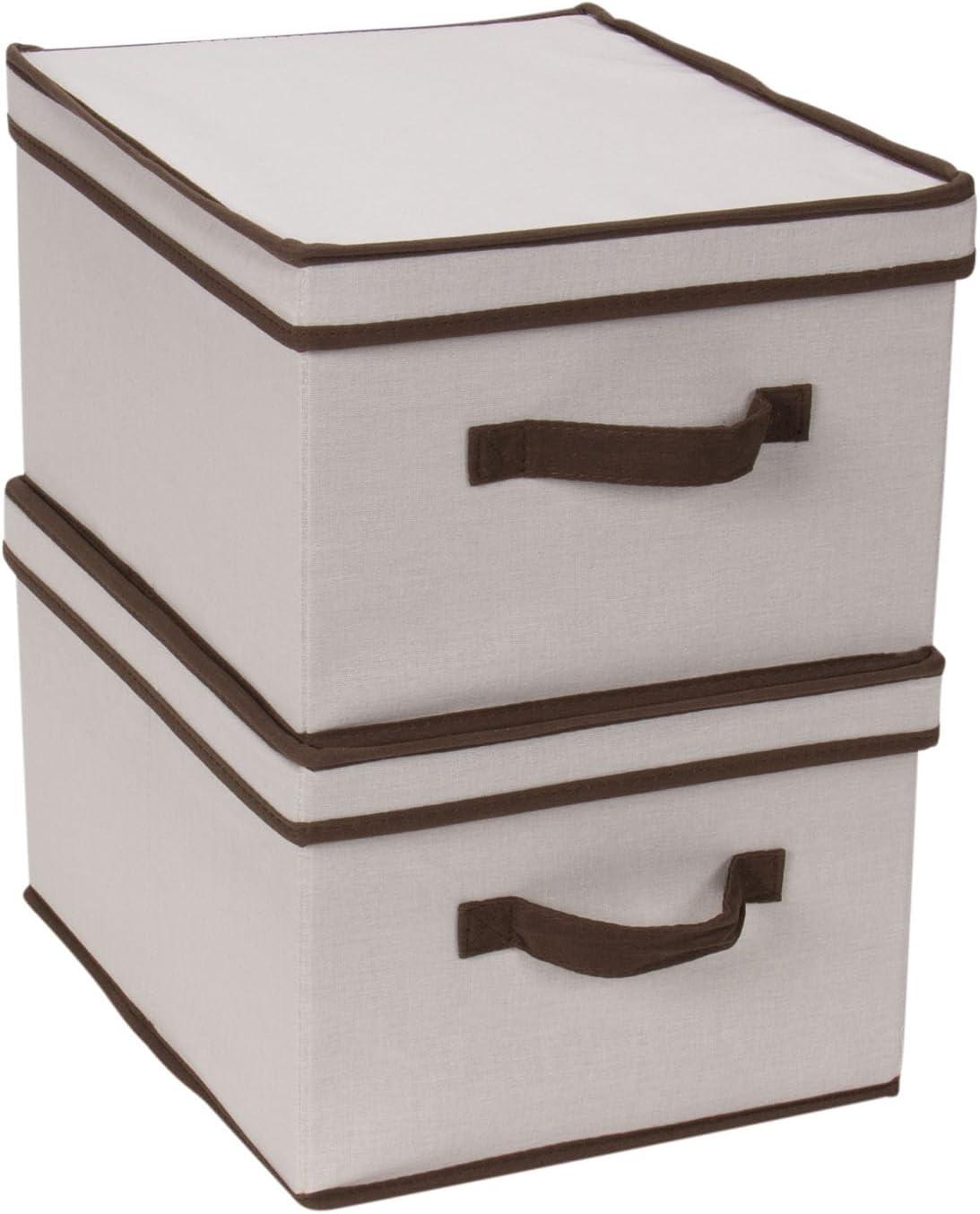 image:imageHousehold Essentials 5103 Vision Storage Boxes with Lids 3 Piece Set Natural Canvas with Brown TrimLarge