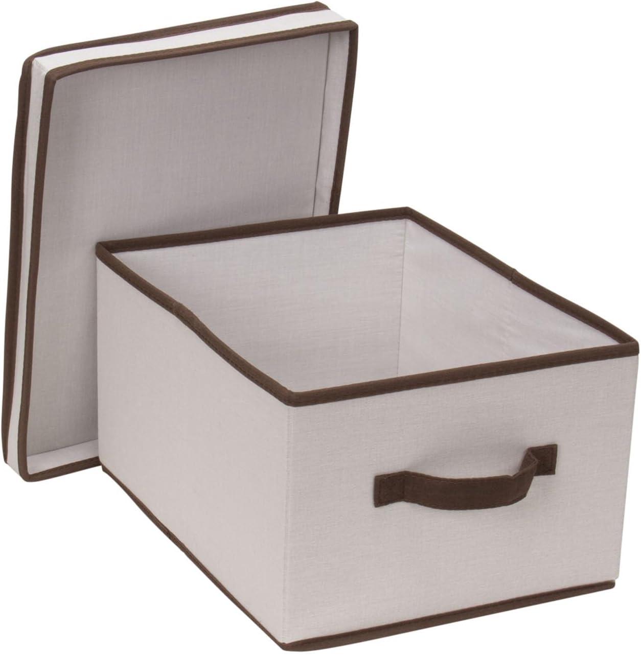 image:imageHousehold Essentials 5103 Vision Storage Boxes with Lids 3 Piece Set Natural Canvas with Brown TrimLarge