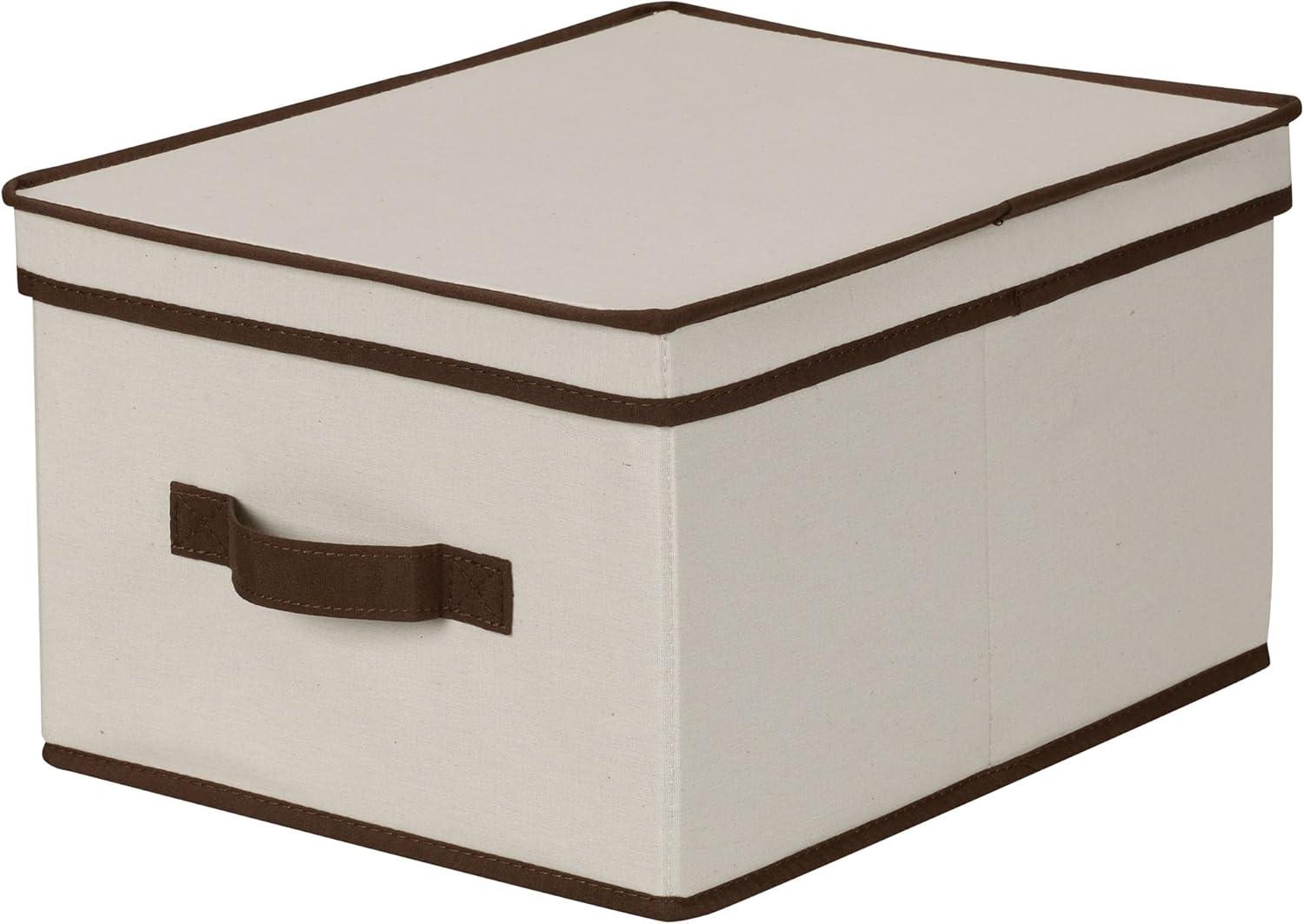 image:imageHousehold Essentials 5103 Vision Storage Boxes with Lids 3 Piece Set Natural Canvas with Brown TrimLarge