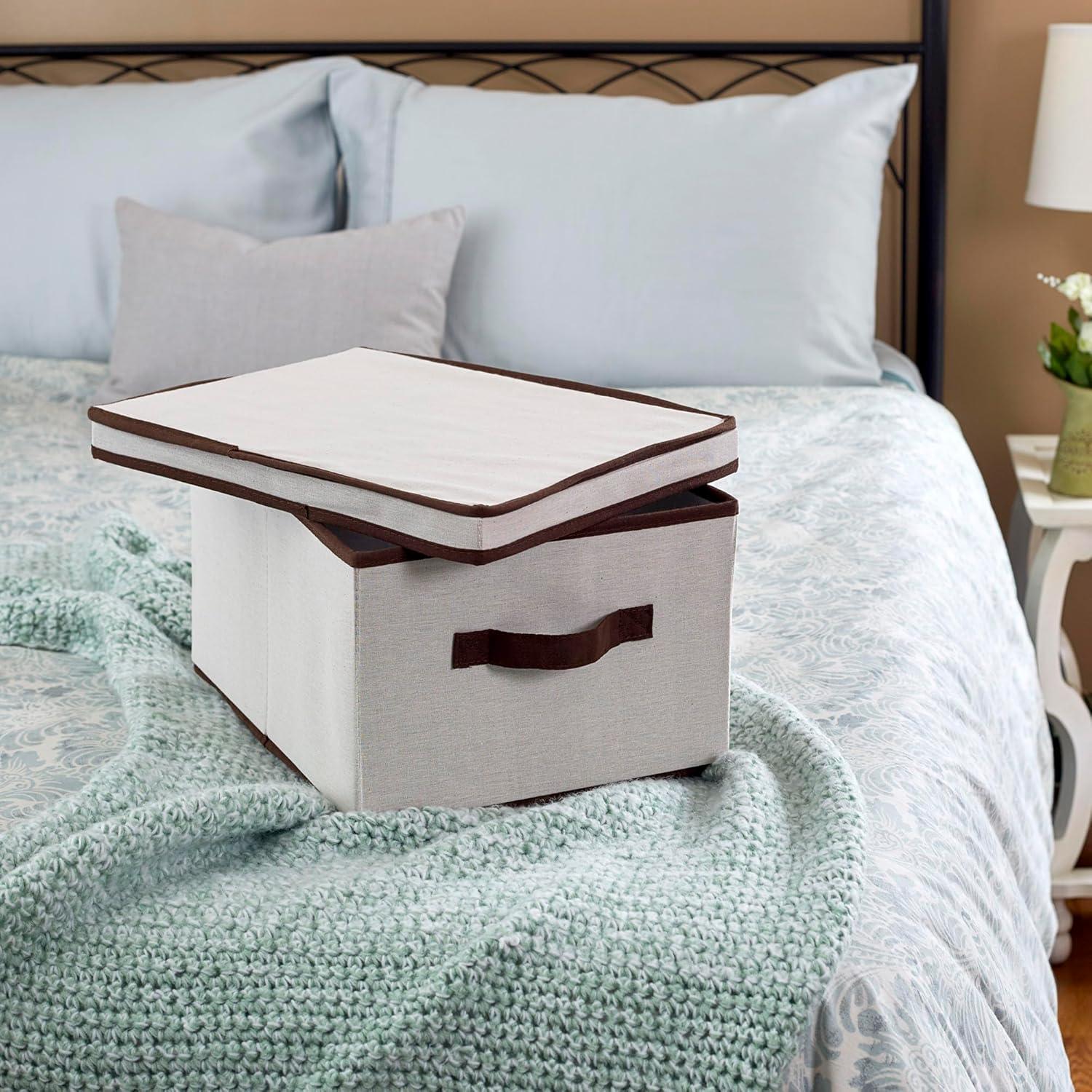 image:imageHousehold Essentials 5103 Vision Storage Boxes with Lids 3 Piece Set Natural Canvas with Brown TrimLarge