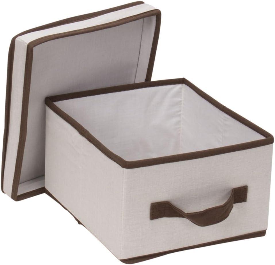 image:imageHousehold Essentials 5103 Vision Storage Boxes with Lids 3 Piece Set Natural Canvas with Brown TrimMedium 10W x 11D