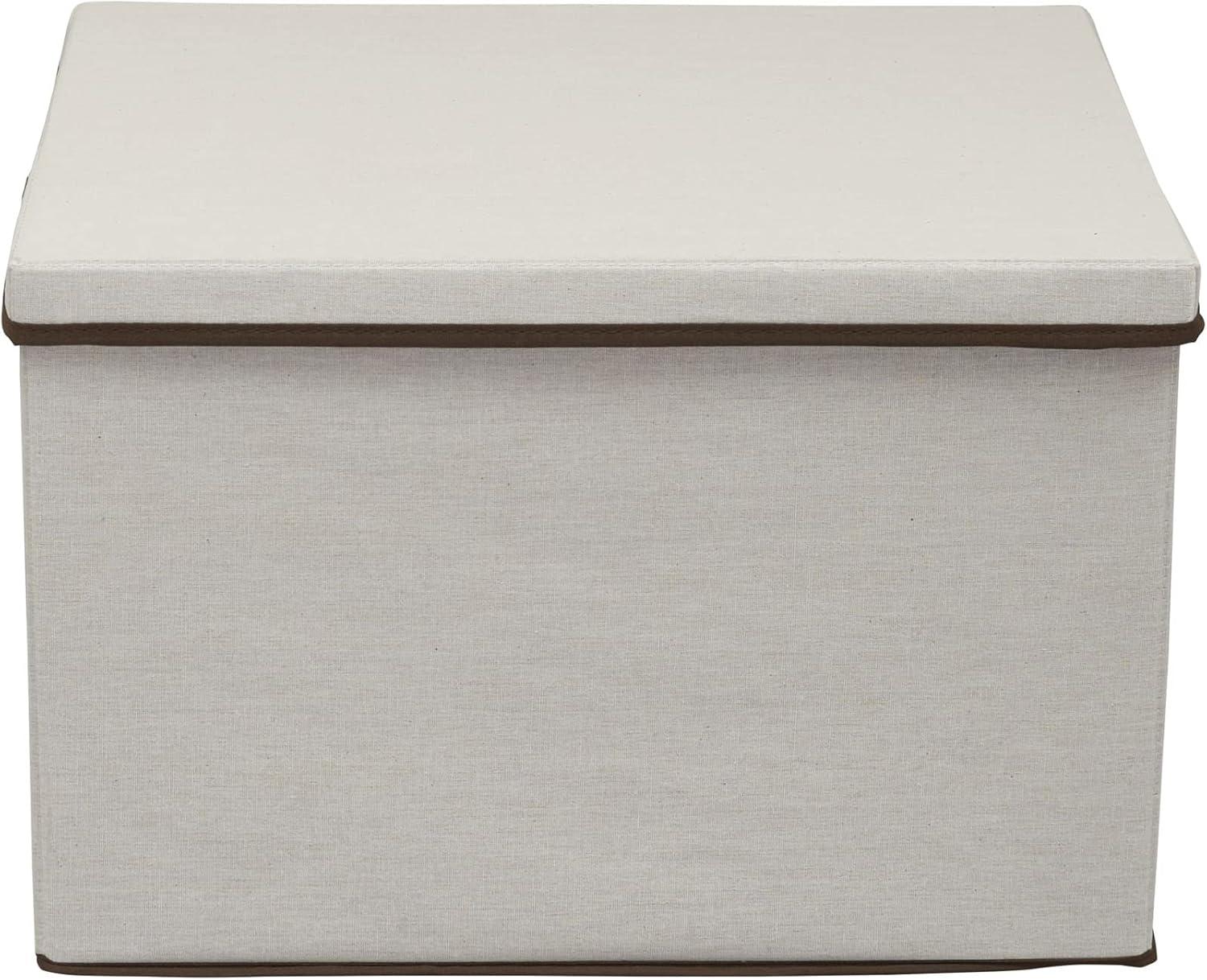 image:imageHousehold Essentials 5103 Vision Storage Boxes with Lids 3 Piece Set Natural Canvas with Brown TrimWide 185W x 15D