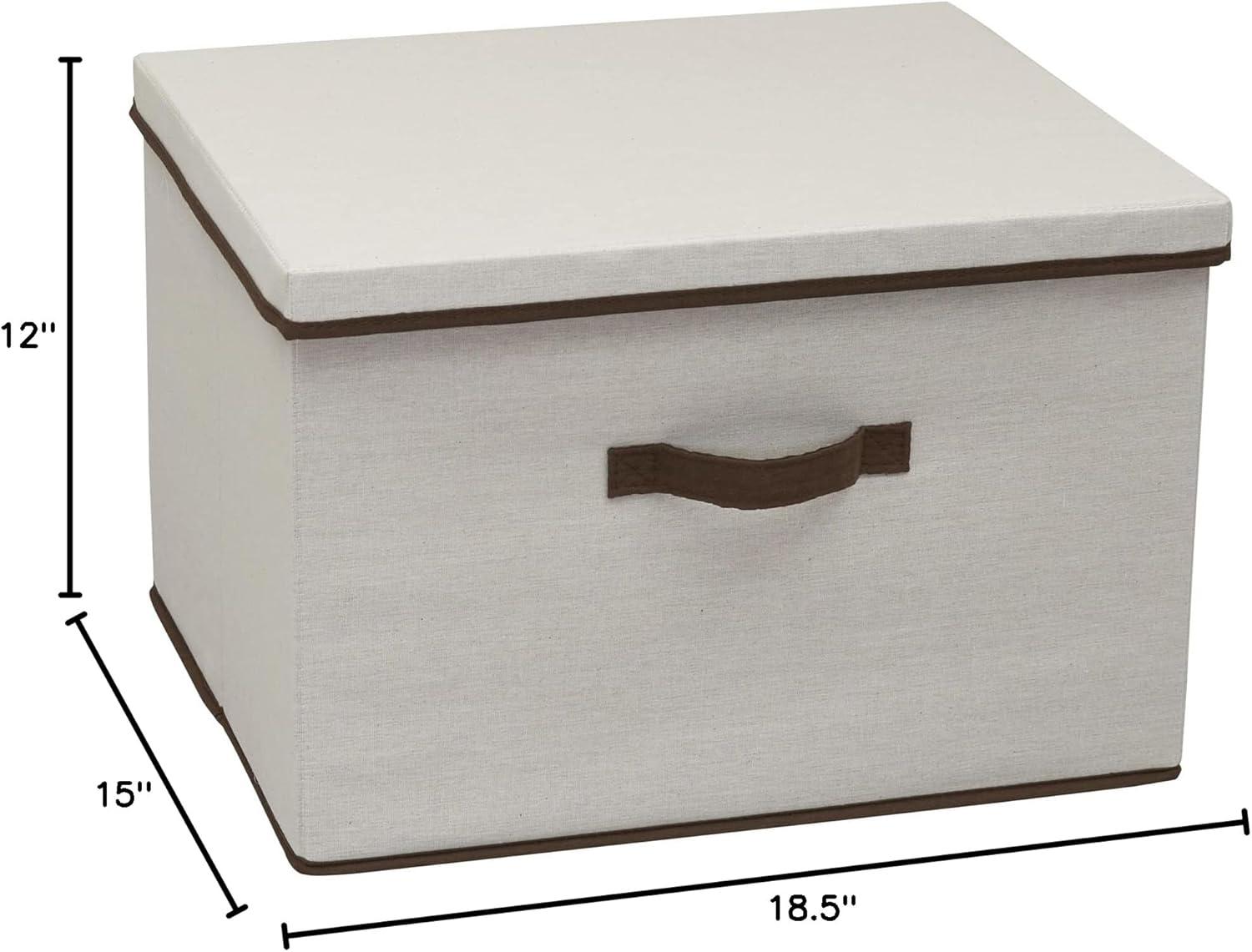 image:imageHousehold Essentials 5103 Vision Storage Boxes with Lids 3 Piece Set Natural Canvas with Brown TrimWide 185W x 15D