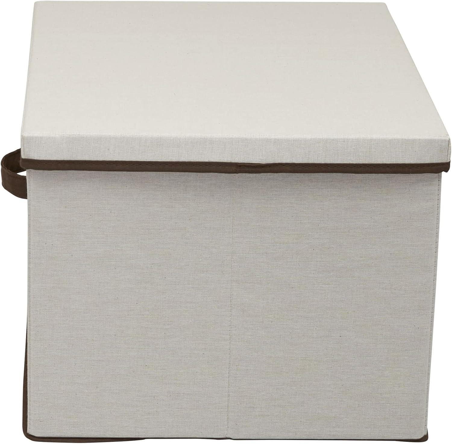 image:imageHousehold Essentials 5103 Vision Storage Boxes with Lids 3 Piece Set Natural Canvas with Brown TrimWide 185W x 15D