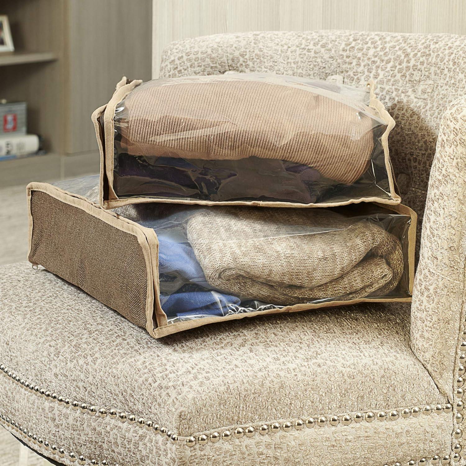 image:imageHousehold Essentials 66612 Sweater Storage Bags Set of 2 Coffee LinenBrownClearSweater Bags