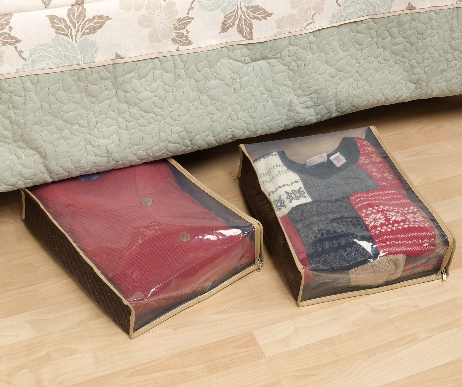 image:imageHousehold Essentials 66612 Sweater Storage Bags Set of 2 Coffee LinenBrownClearSweater Bags