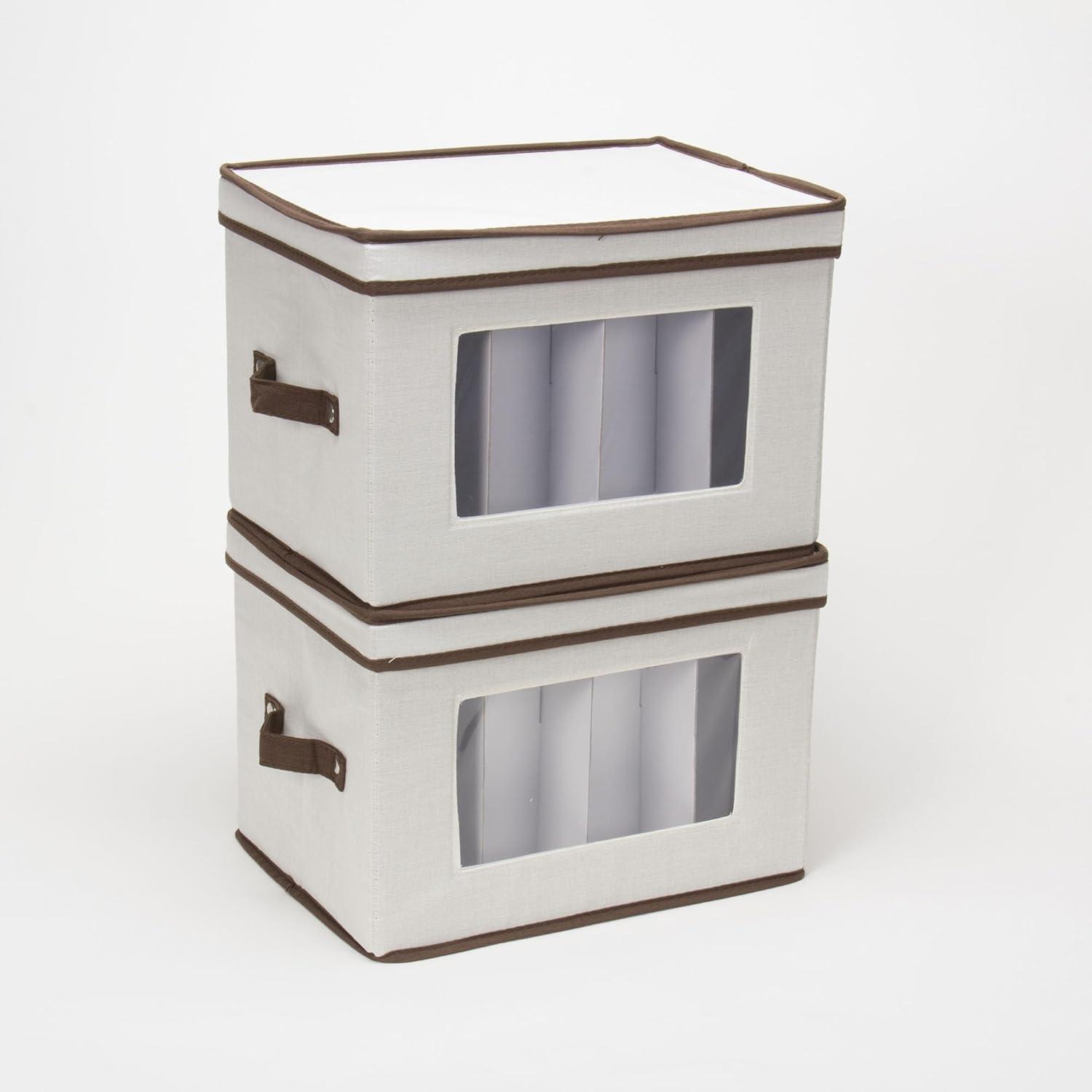 image:imageHousehold Essentials Champagne Flute Storage Box 12 Sturdy Compartments Windowed Front Panel 2 Riveted Handles Foldable and Stackable Storage Box GrayNatural