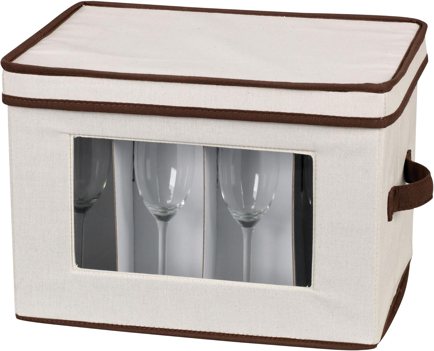 image:imageHousehold Essentials Champagne Flute Storage Box 12 Sturdy Compartments Windowed Front Panel 2 Riveted Handles Foldable and Stackable Storage Box GrayNatural