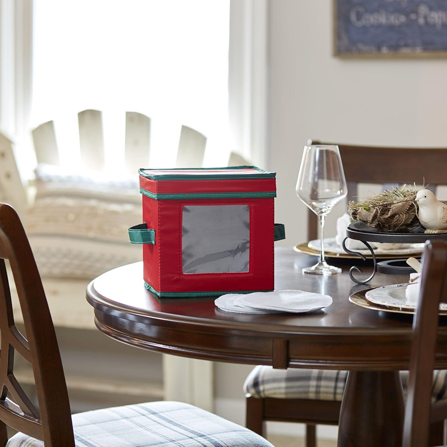 image:imageHousehold Essentials China Plate Storage Box Holds 12 Dessert Plates or Bowls Windowed Panel Sturdy Frame and Reinforced Handles Felt Cushions Fully Removable LidRed