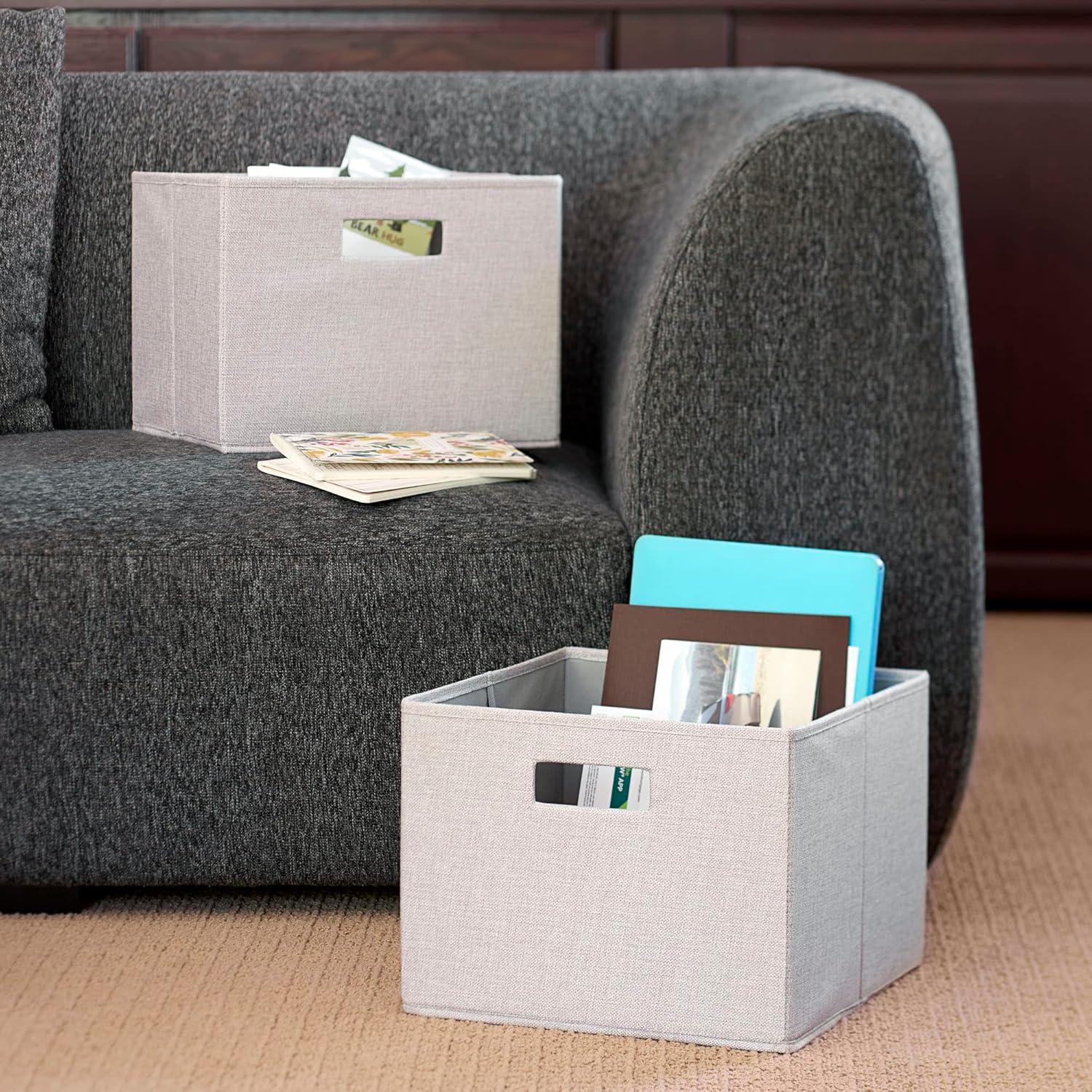 image:imageHousehold Essentials Fabric Storage Bins 2 Piece Set Strong PolyWoven Fabric Sturdy Chipboard Sides