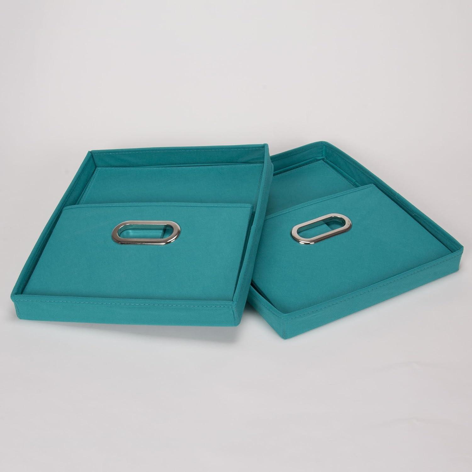 image:imageHousehold Essentials Fabric Storage Boxes with Lids and Handles BlueAqua
