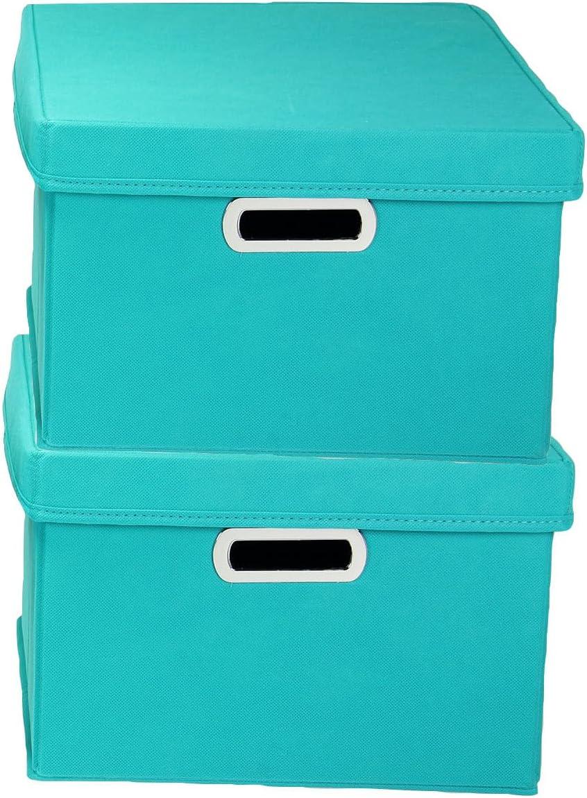 image:imageHousehold Essentials Fabric Storage Boxes with Lids and Handles BlueAqua