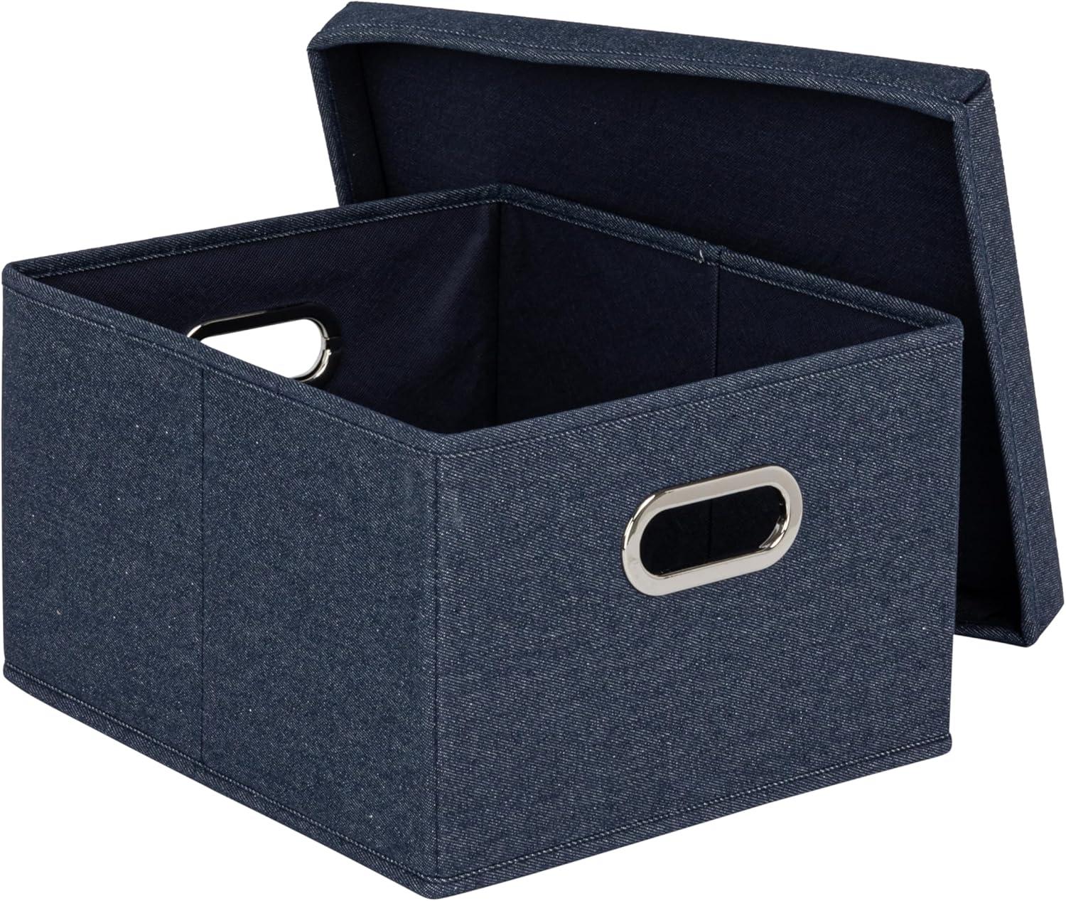 image:imageHousehold Essentials Fabric Storage Boxes with Lids and Handles BlueDenim