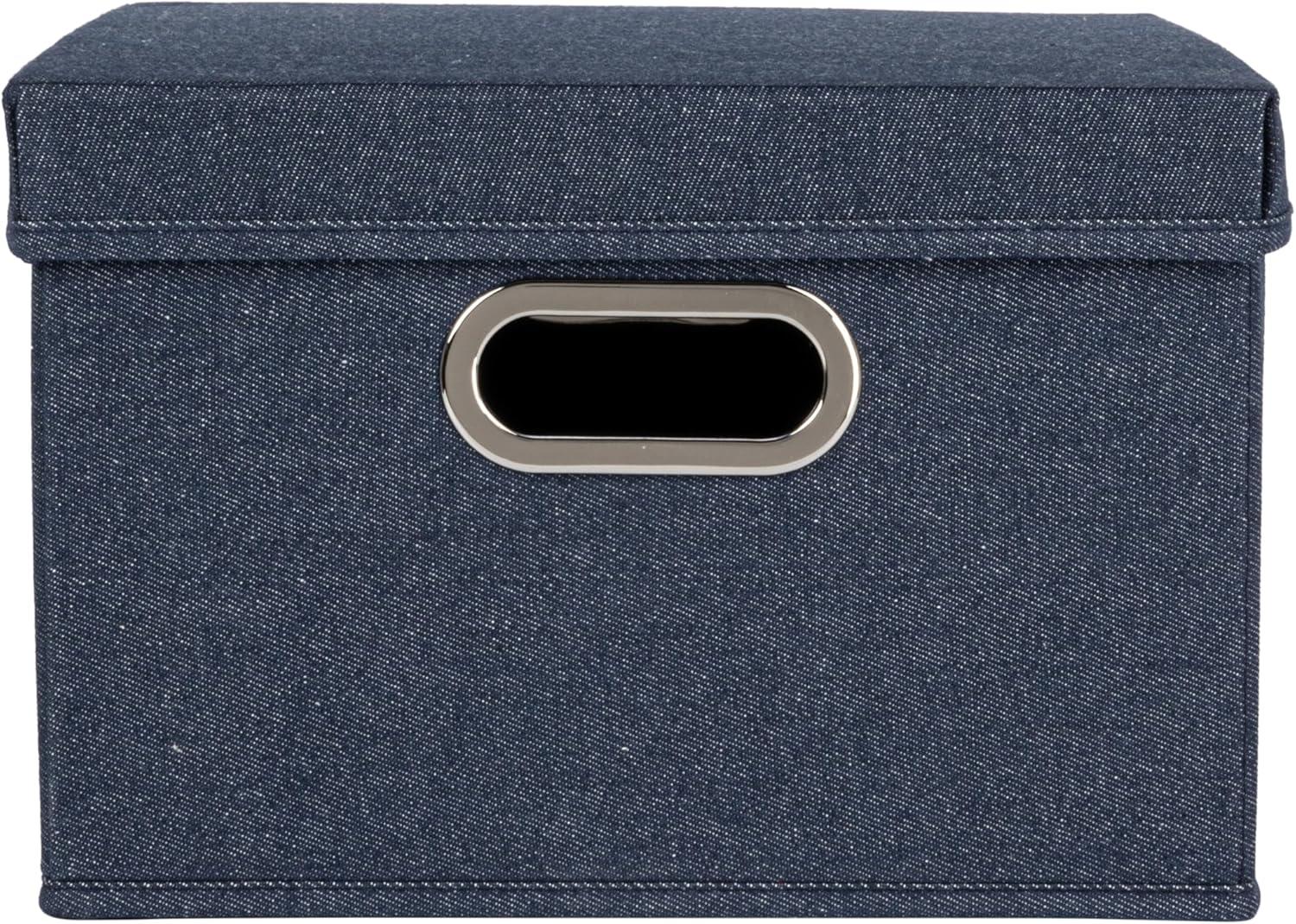 image:imageHousehold Essentials Fabric Storage Boxes with Lids and Handles BlueDenim
