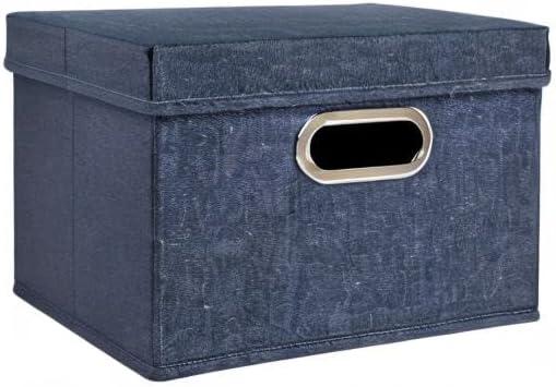 image:imageHousehold Essentials Fabric Storage Boxes with Lids and Handles BlueDenim
