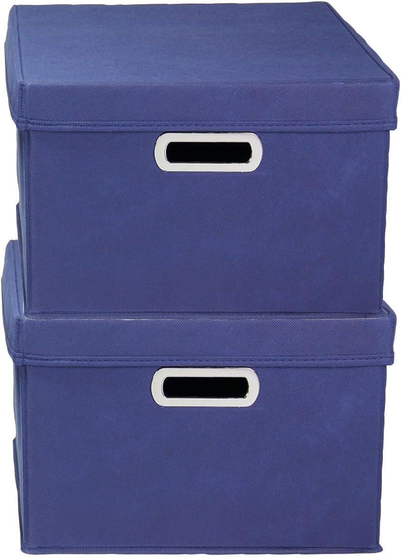 image:imageHousehold Essentials Fabric Storage Boxes with Lids and Handles BlueNavy
