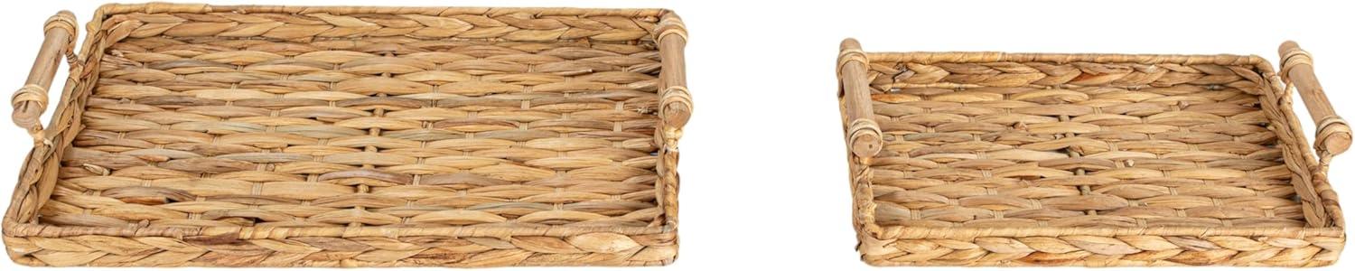 image:imageHousehold Essentials Handwoven Seagrass Rectangular Tray Set with Wood Handles Natural Set of 2Natural Water Hyacinth