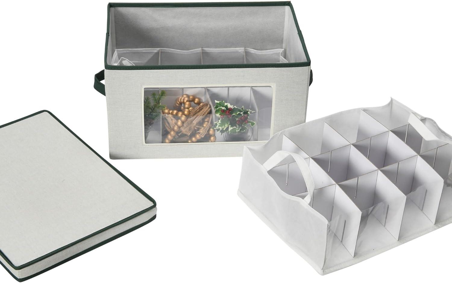 image:imageHousehold Essentials Ornament Storage Chest with 24 Pockets RedNaturalGreen