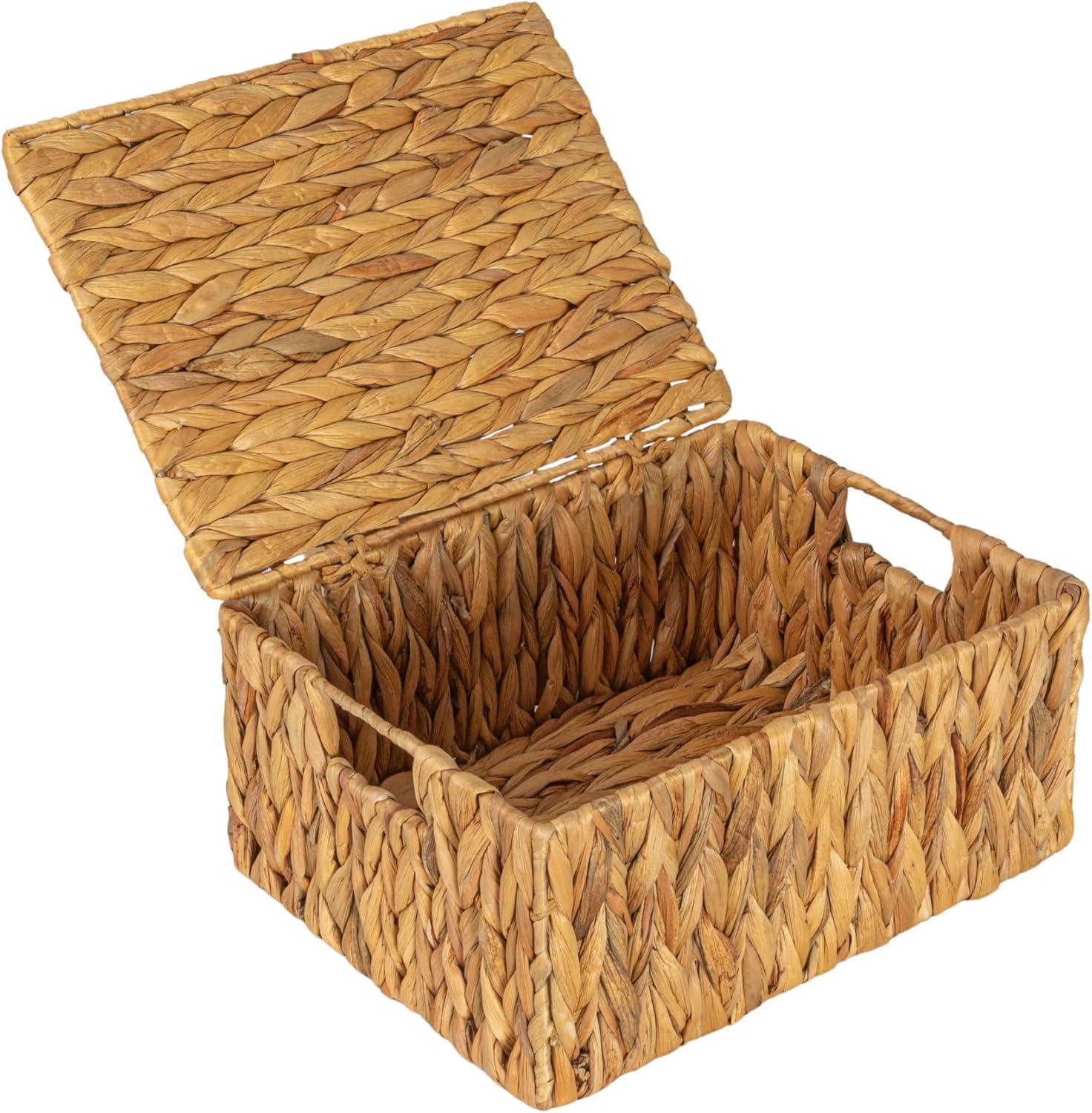image:imageHousehold Essentials Rectangular Water Hyacinth Nesting Basket Set with Lid Natural Set of 3