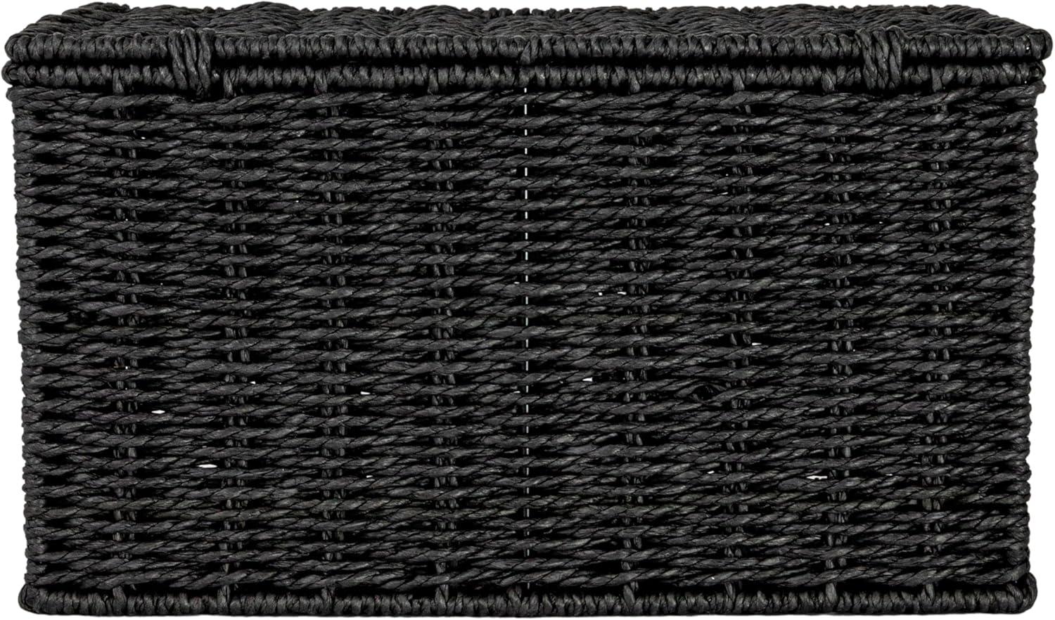 image:imageHousehold Essentials Small Handwoven Paper Rope Wicker Basket with Lid BlackBlack