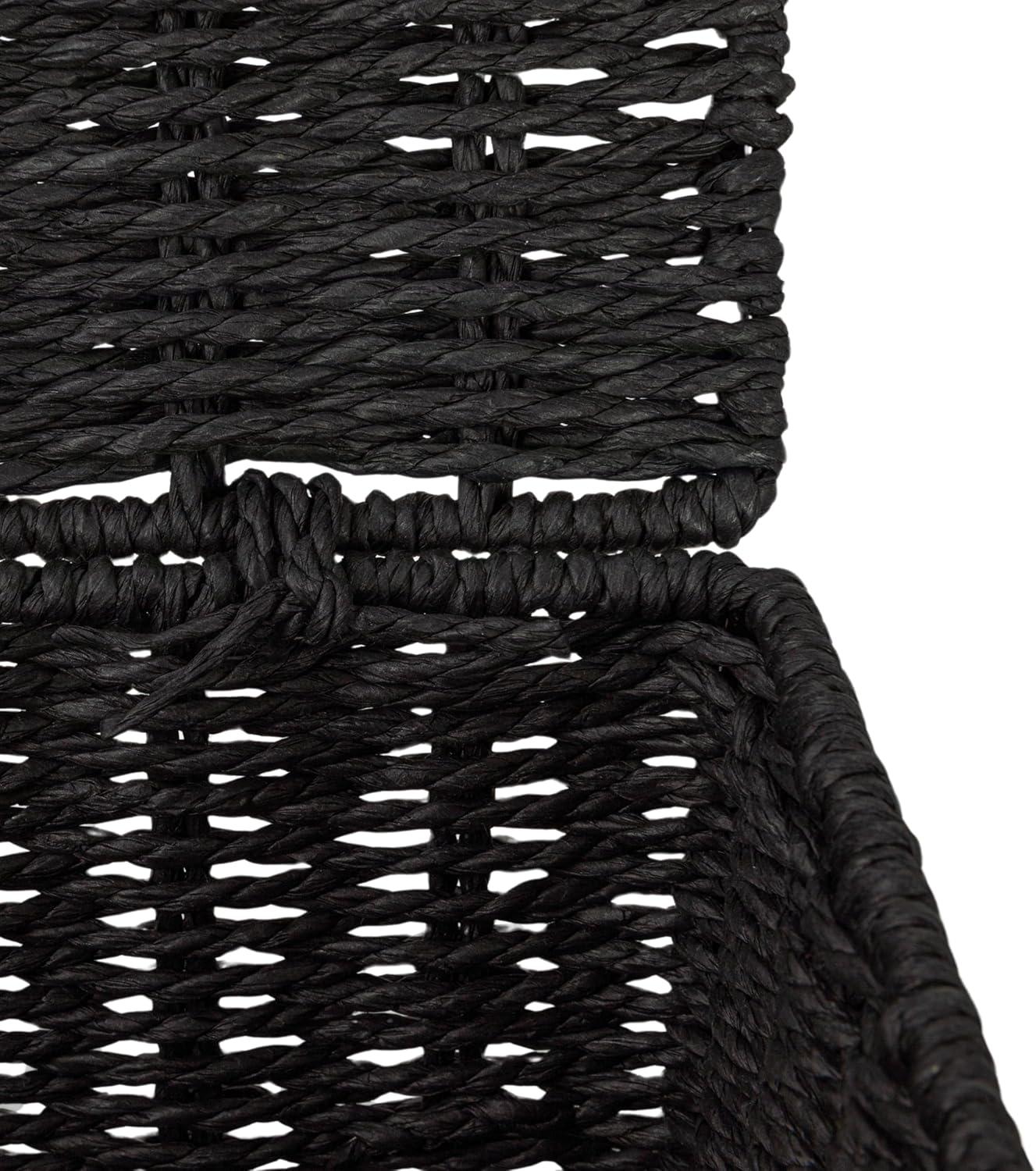 image:imageHousehold Essentials Small Handwoven Paper Rope Wicker Basket with Lid BlackBlack