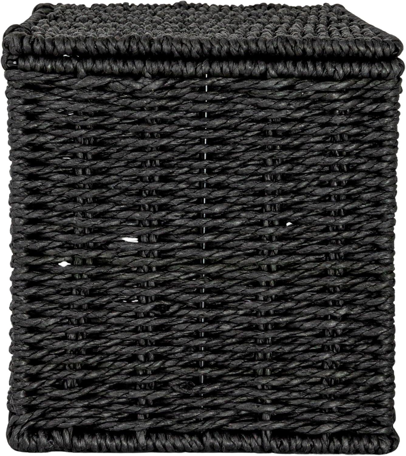 image:imageHousehold Essentials Small Handwoven Paper Rope Wicker Basket with Lid BlackBlack