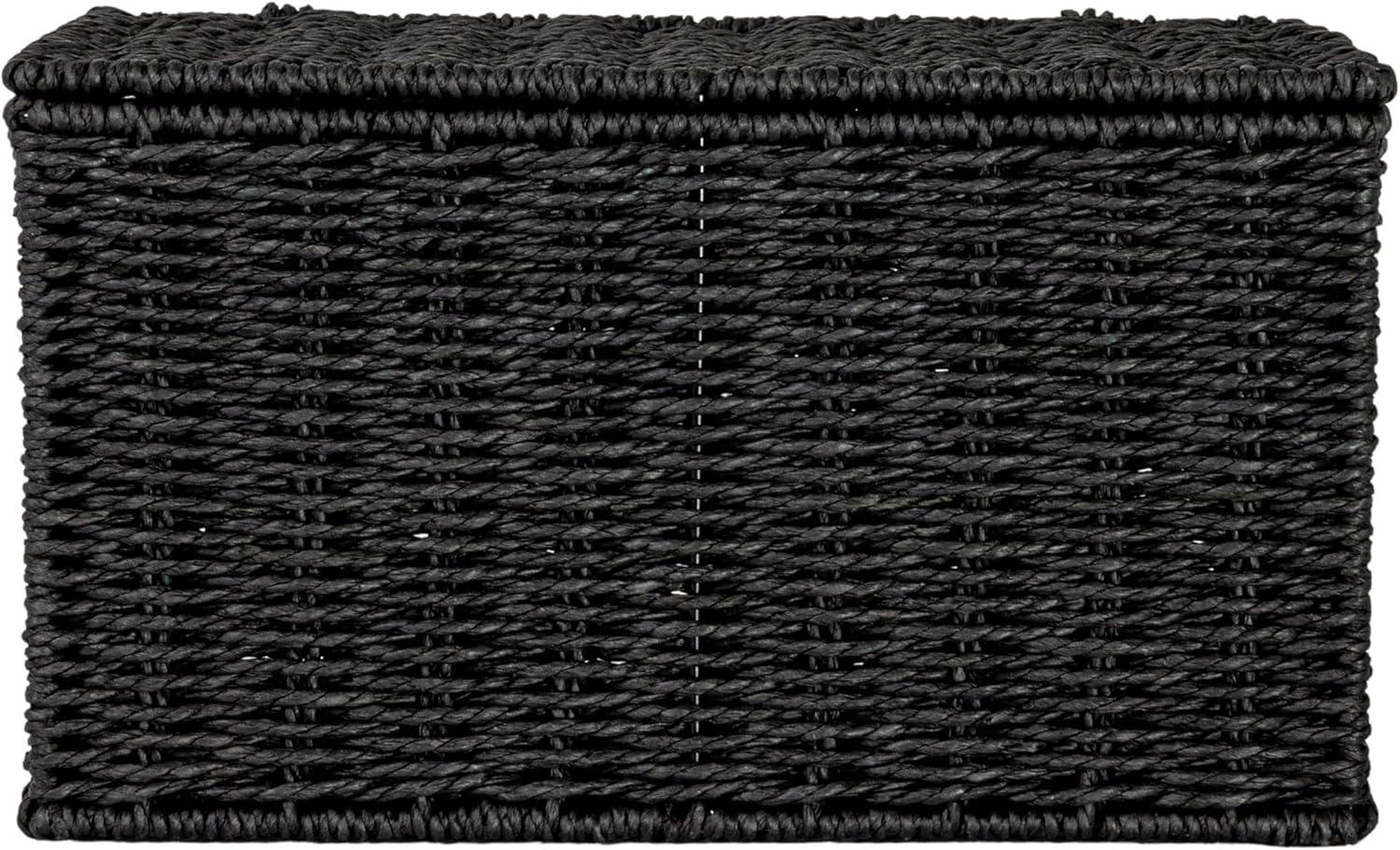 image:imageHousehold Essentials Small Handwoven Paper Rope Wicker Basket with Lid BlackBlack