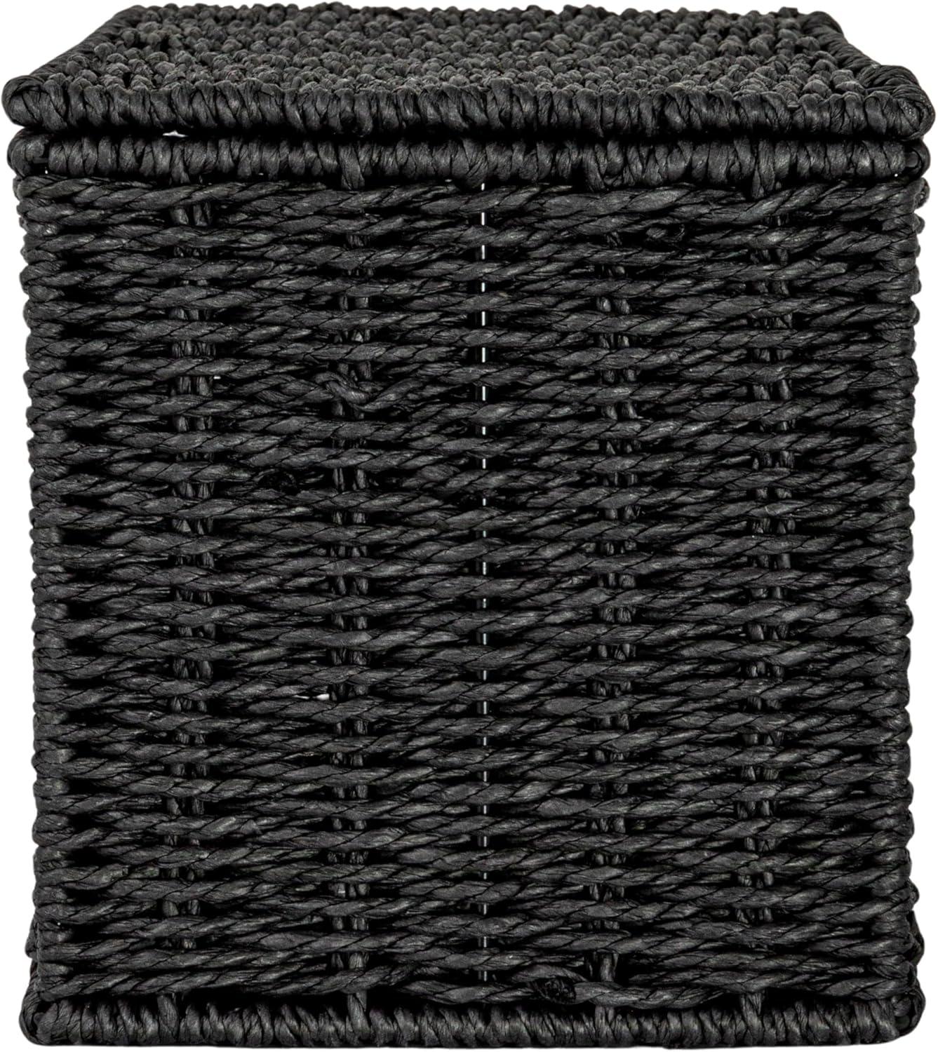 image:imageHousehold Essentials Small Handwoven Paper Rope Wicker Basket with Lid BlackBlack