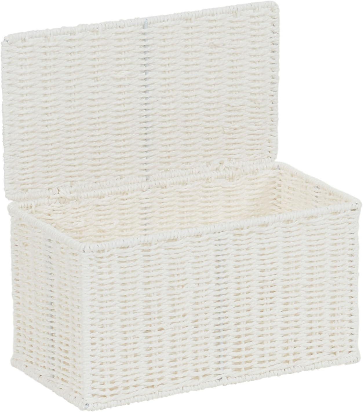 image:imageHousehold Essentials Small Handwoven Paper Rope Wicker Basket with Lid BlackWhite