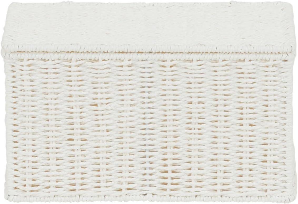 image:imageHousehold Essentials Small Handwoven Paper Rope Wicker Basket with Lid BlackWhite