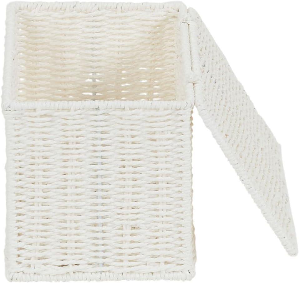 image:imageHousehold Essentials Small Handwoven Paper Rope Wicker Basket with Lid BlackWhite