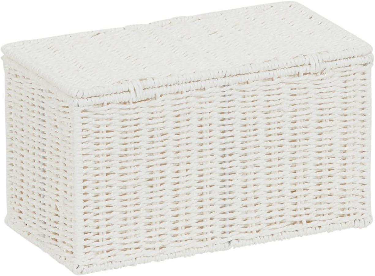image:imageHousehold Essentials Small Handwoven Paper Rope Wicker Basket with Lid BlackWhite