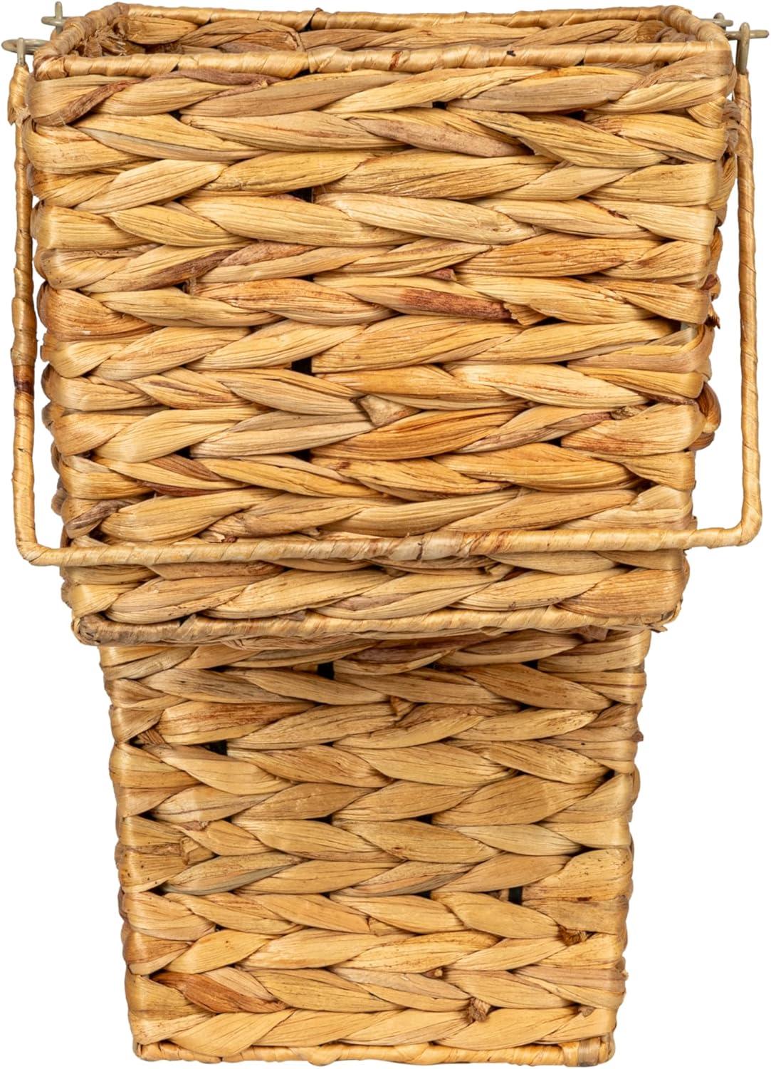 image:imageHousehold Essentials Wicker Stair Basket with Handles Handwoven Water Hyacinth Sits on Two Stairs Lightweight and Coated for Moisture Protection EcoFriendlyWater Hyacinth