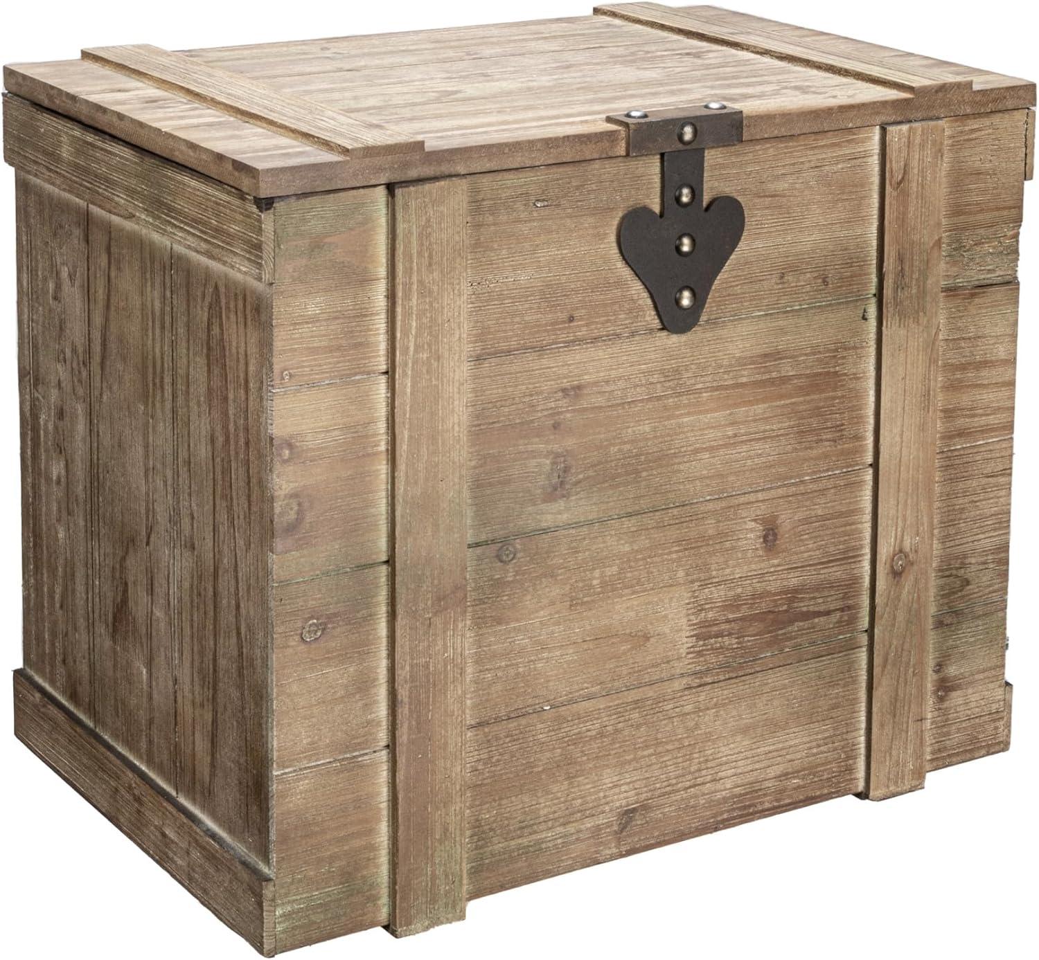 image:imageHousehold Essentials Wooden Storage Trunk Set Large and Small Domed Chest Weathered Wood with Paint Finish Hinged Lid with Metal AccentsAntiqued