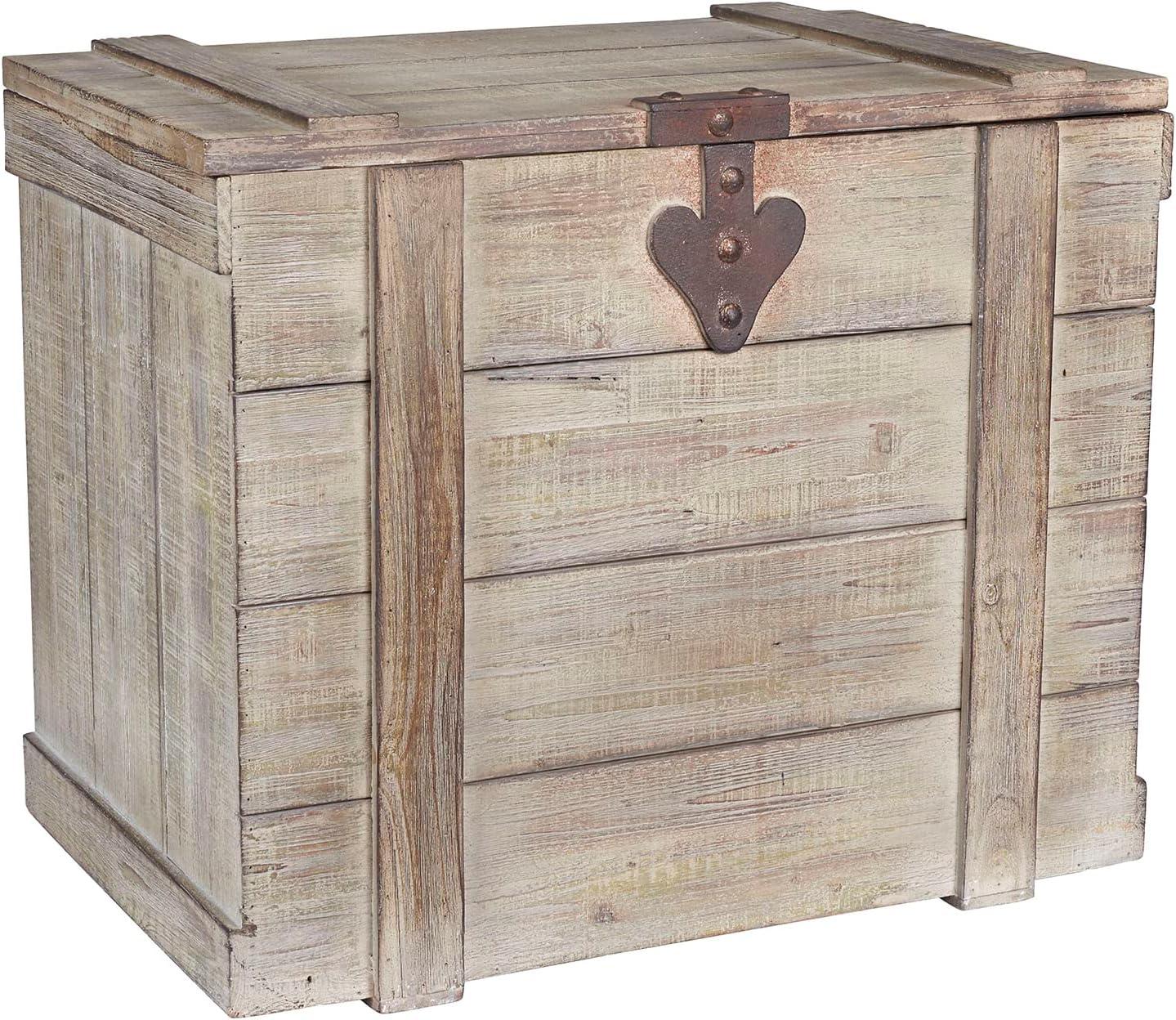 image:imageHousehold Essentials Wooden Storage Trunk Set Large and Small Domed Chest Weathered Wood with Paint Finish Hinged Lid with Metal AccentsAntiqued