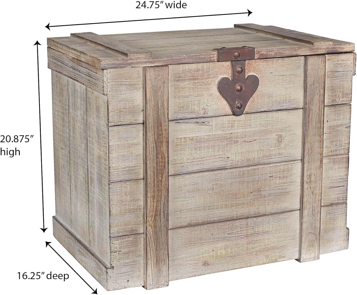 image:imageHousehold Essentials Wooden Storage Trunk Set Large and Small Domed Chest Weathered Wood with Paint Finish Hinged Lid with Metal AccentsAntiqued