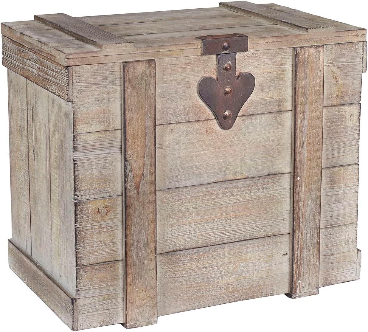 image:imageHousehold Essentials Wooden Storage Trunk Set Large and Small Domed Chest Weathered Wood with Paint Finish Hinged Lid with Metal AccentsAntiqued
