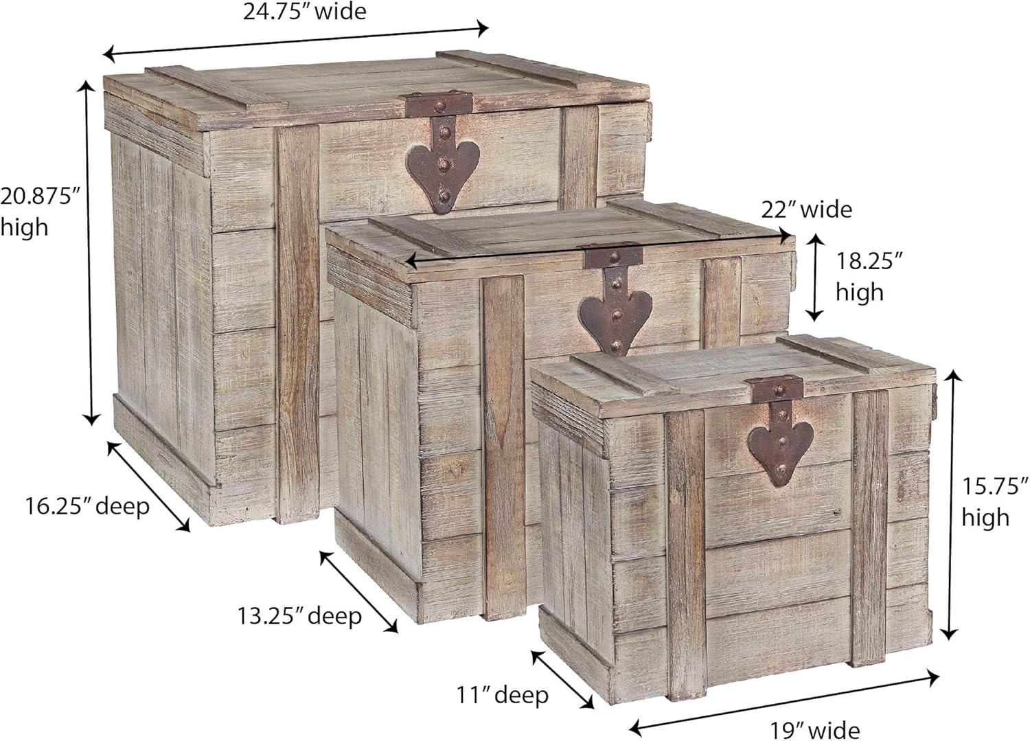 image:imageHousehold Essentials Wooden Storage Trunk Set Large and Small Domed Chest Weathered Wood with Paint Finish Hinged Lid with Metal AccentsAntiqued
